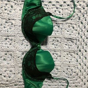 Green Satin and Lace Bra